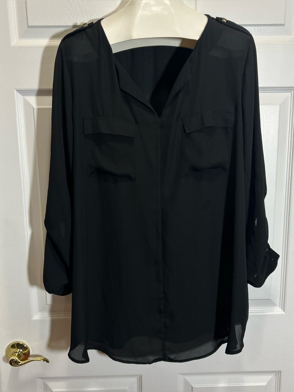 a.n.a Black V-Neck Tunic Blouse with Epaulet Detail